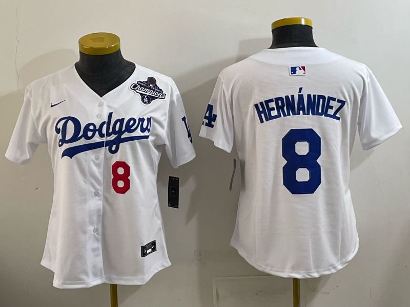 Women 2026 Nike Los Angeles Dodgers #8 Hernandez White Game MLB Jersey 09->women mlb jersey->Women Jersey